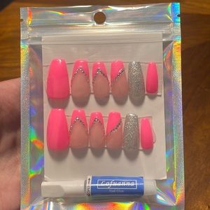 pink glue on nails - 2 extra pink nails in package not shown